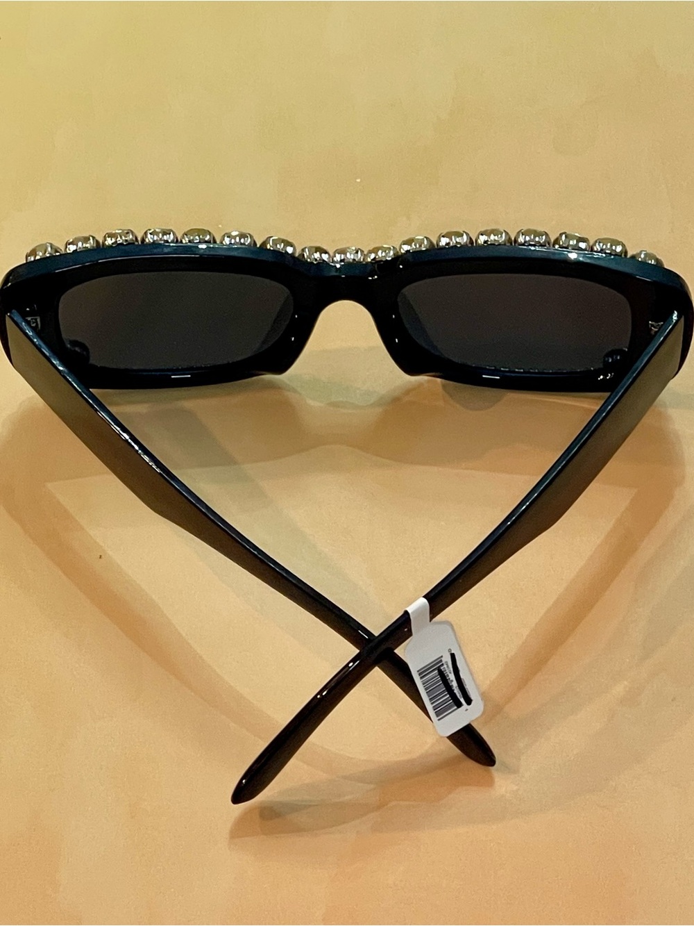 Anthropologie Boho Glam Black Crystal-Trim Rectangular Embellished Sunglasses - Picture 11 of 16